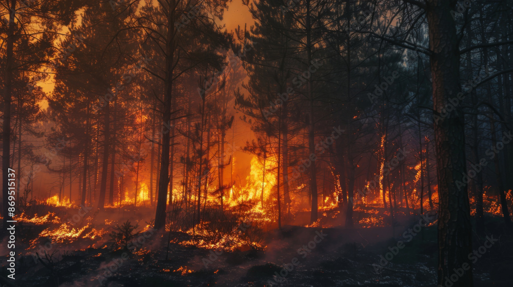 Forest fire with trees on fire Forest fire with trees on fire