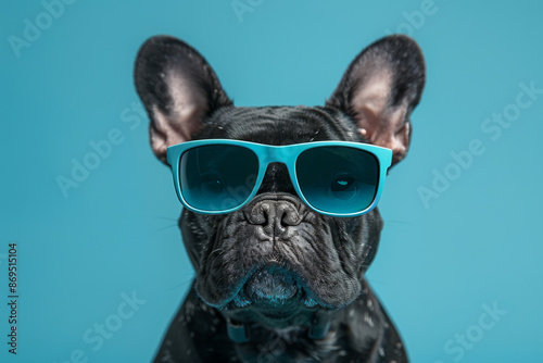 Cool French Bulldog with Blue Sunglasses