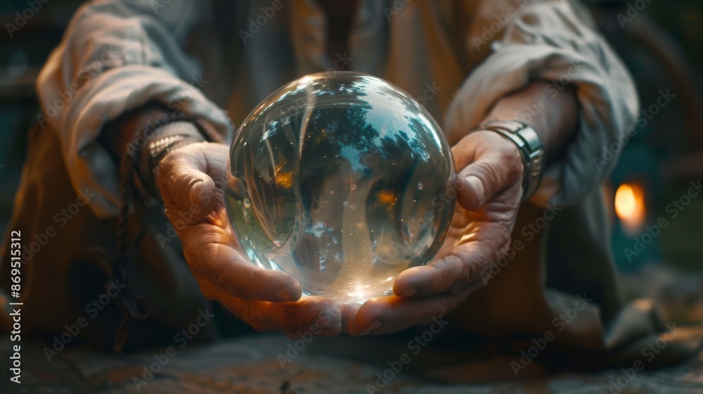 Obraz premium Fortune Teller's Hands Around a Magic Crystal Ball 