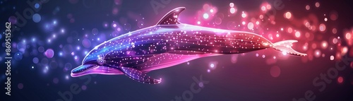 Dolphin with steampunk mechanical enhancements under the Aurora Borealis, neon reflections, high detail, 3D rendering, vibrant colors, mystical ambiance photo