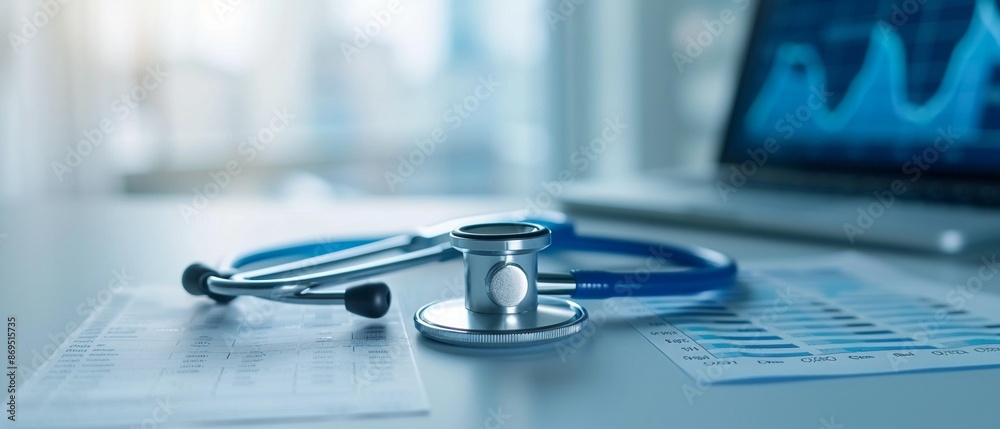 Data charts and medical reports from a clinical trial, photorealistic, detailed background Data charts and medical reports from a clinical trial, photorealistic, detailed background