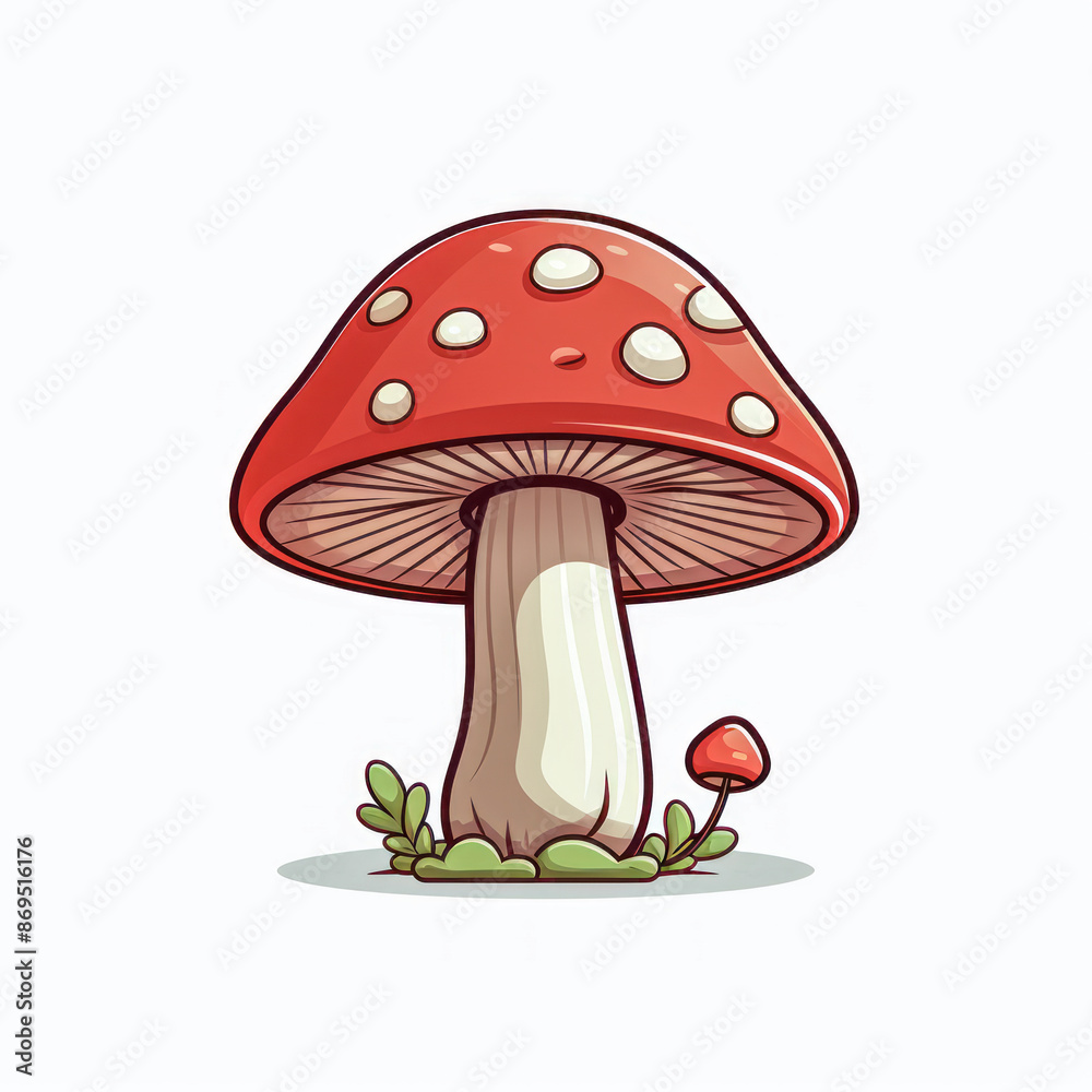 Cute cartoon mushroom with orange cap and white spots Cute cartoon mushroom with orange cap and white spots