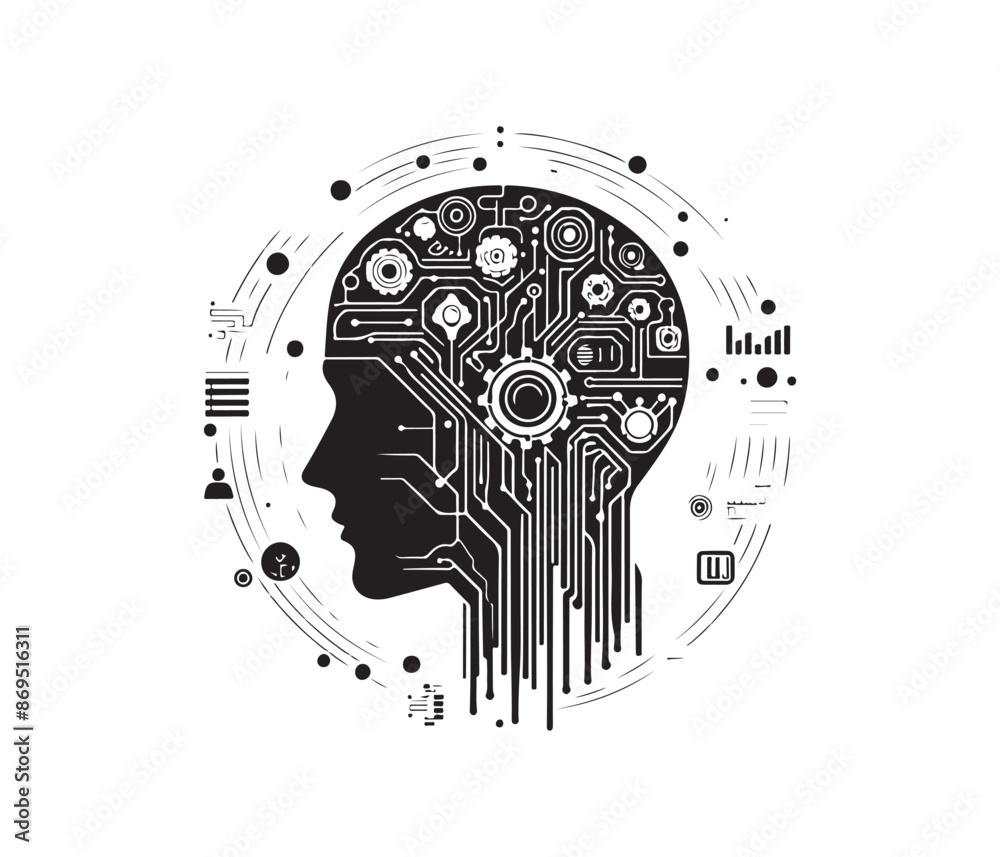 Obraz premium artificial intelligence vector art graphic resources silhouette vector style, white background