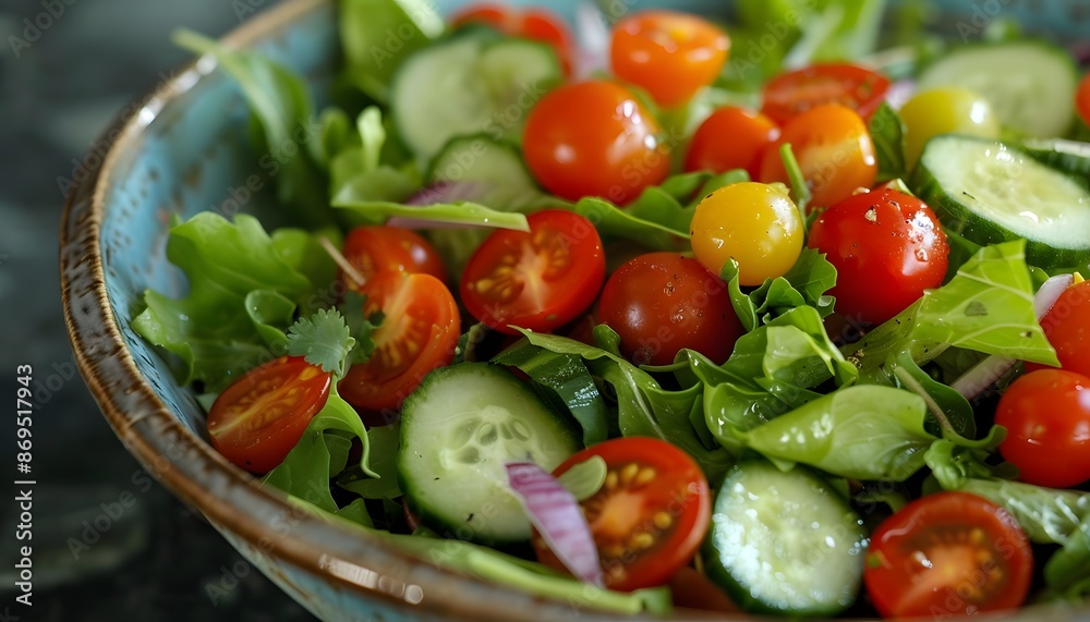 Fresh Green Salad with Tomatoes and Cucumbers Fresh Green Salad with Tomatoes and Cucumbers