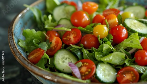 Fresh Green Salad with Tomatoes and Cucumbers