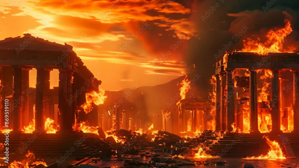Apocalyptic Ruins in Fiery Sunset Apocalyptic Ruins in Fiery Sunset