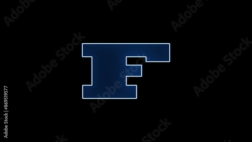 Letter F of the alphabet made from neon sign. Neon light tube letter F