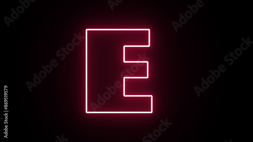 Neon light letter E. Neon yellow E letter on a sign at night.