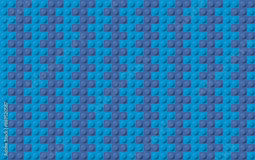 Abstract background composed of two colours of blue plastic building toy blocks. Bricks wallpaper. Abstract vector background illustration