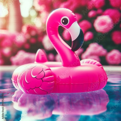 bouée flamand rose dans une piscine