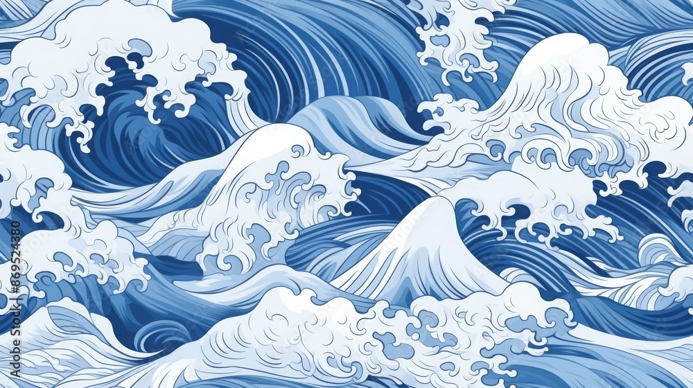 Seamless pattern of Japanese waves in traditional ukiyo-e style. Great for backgrounds, fabric, textiles, wallpaper, and Asian inspired design. Seamless pattern of Japanese waves in traditional ukiyo-e style. Great for backgrounds, fabric, textiles, wallpaper, and Asian inspired design.