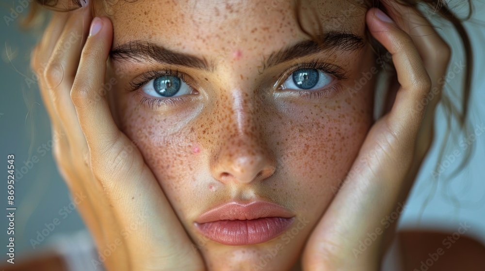 Teenager worry about acne and easily irritated skin conditions. Teenager worry about acne and easily irritated skin conditions.