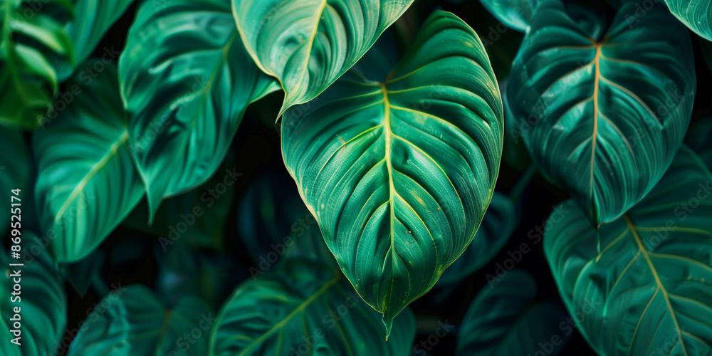 Obraz premium Vibrant Close Up Tropical Leaves with Intricate Patterns