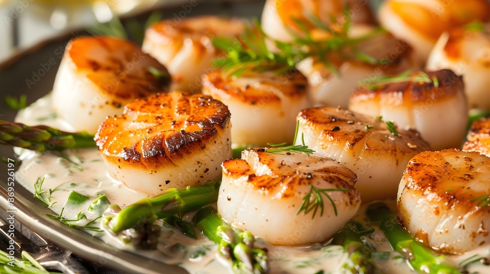 Seared Scallops with Creamy Sauce and Asparagus Seared Scallops with Creamy Sauce and Asparagus