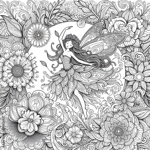 Wallpaper Mural Enchanting Fairy Girl Coloring Page Whimsical Floral Fantasy for Kids  Printable Digital Download Torontodigital.ca