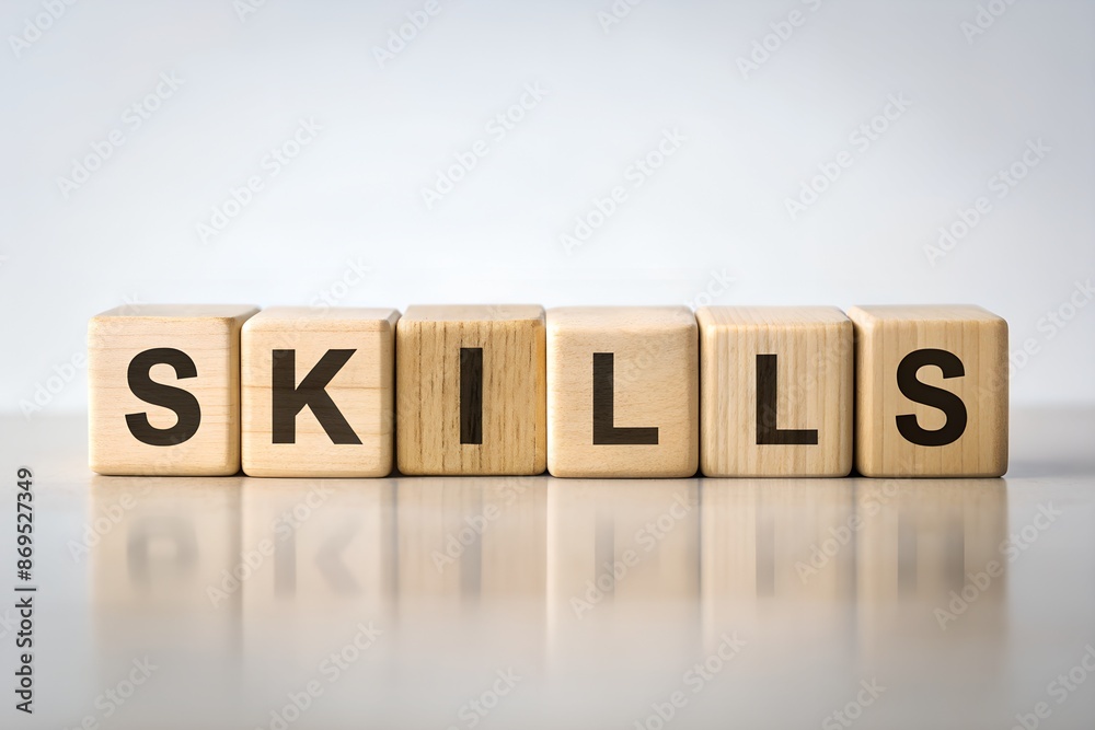 SKILLS word made with building blocks on white SKILLS word made with building blocks on white