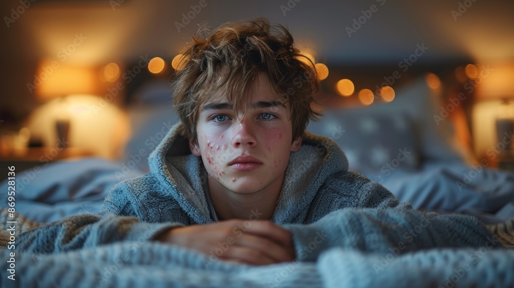 Obraz premium Teenager worry about acne and easily irritated skin conditions.