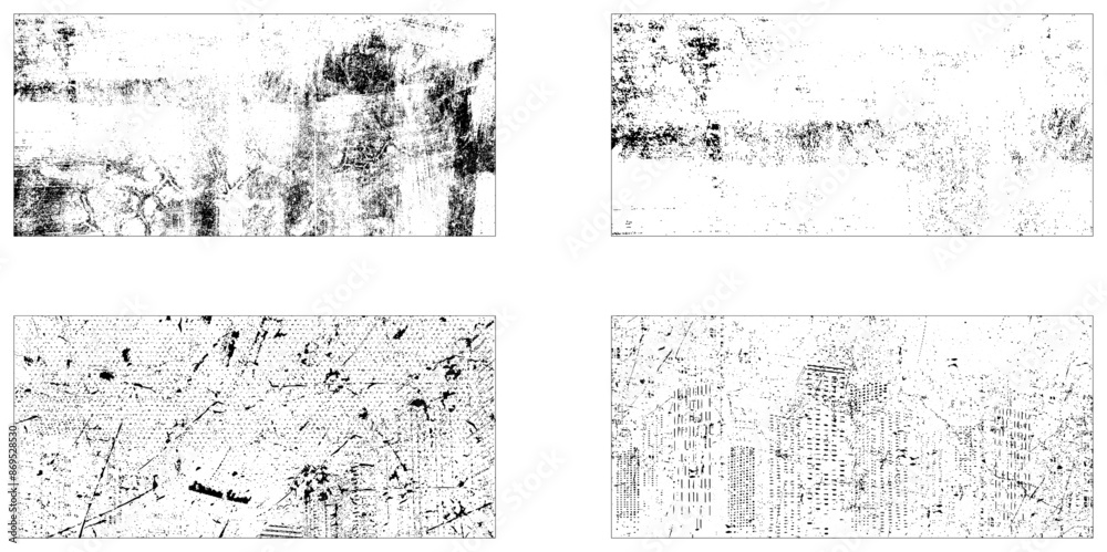 Abstract grunge distressed wall collection with grungy textures in vintage style isolated vector illustration
