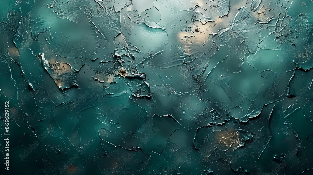 Abstract teal and gray textured wall art with rough, uneven surfaces and vibrant brush strokes. Abstract teal and gray textured wall art with rough, uneven surfaces and vibrant brush strokes.