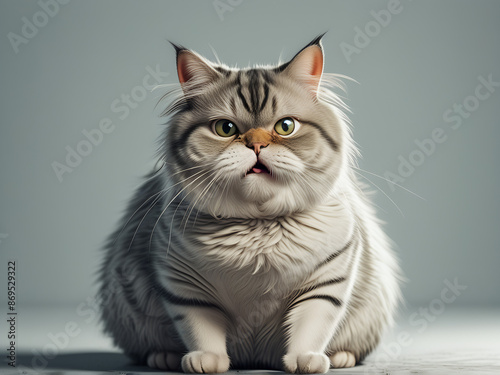 AI artwork of funny fat cat looking at camera in studio