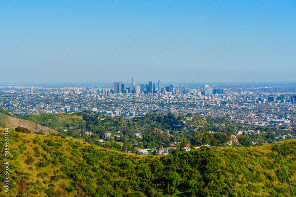 Fototapeta premium Downtown Los Angeles Seen From Mount Lee on Clear Day