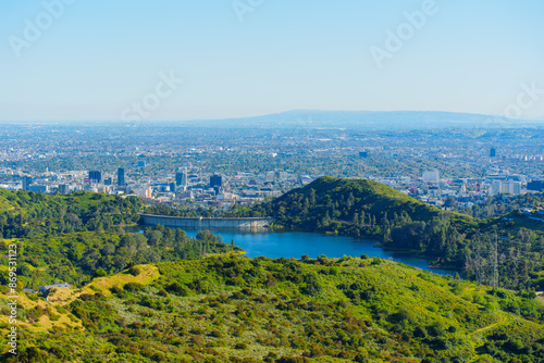City View Over Green Hills and Hollywood Reservoir in Los Angeles