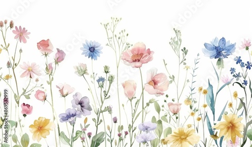 flores silvestres pintadas en acuarela sobre fondo blanco