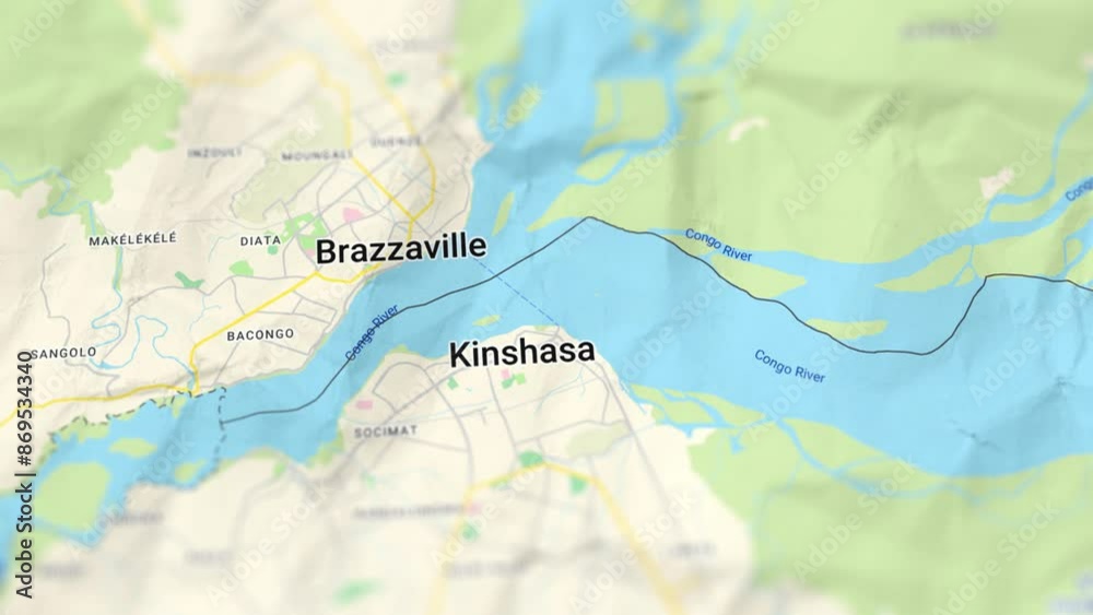 Kinshasa Capital of Congo, Democratic Republic Paper Map, Slider Shot Kinshasa Capital of Congo, Democratic Republic Paper Map, Slider Shot