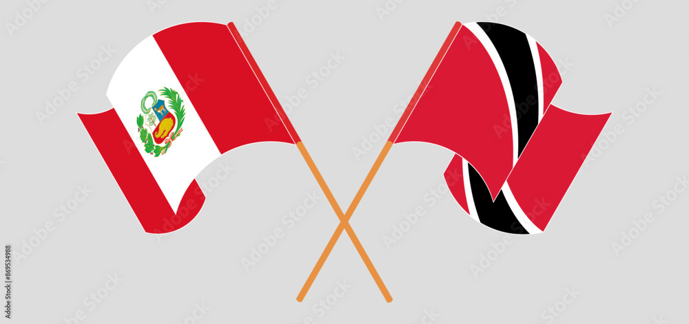 Crossed and waving flags of Peru and Trinidad and Tobago Crossed and waving flags of Peru and Trinidad and Tobago