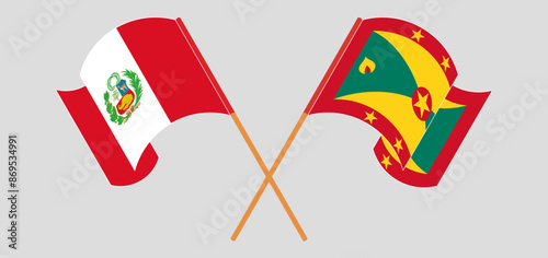 Crossed and waving flags of Peru and Grenada