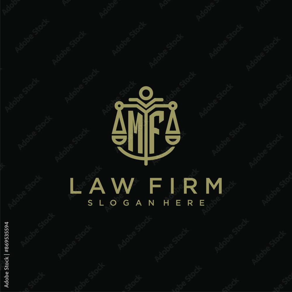 MF initial monogram logo for lawfirm with scale vector design MF initial monogram logo for lawfirm with scale vector design