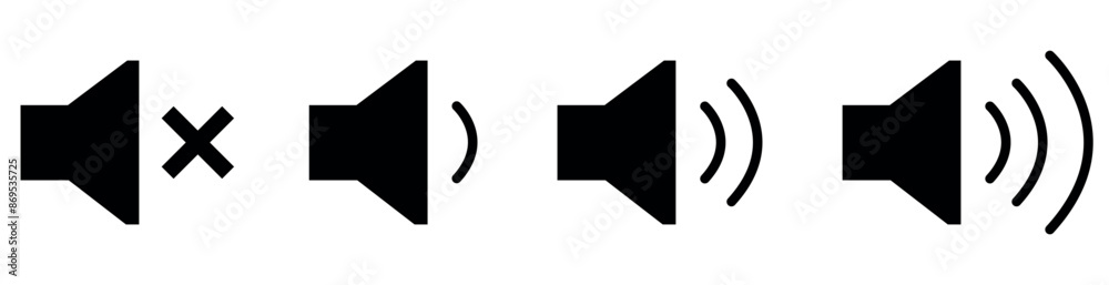 Volume control icons From mute to maximum. Vector illustration isolated on white background. Volume control icons From mute to maximum. Vector illustration isolated on white background.