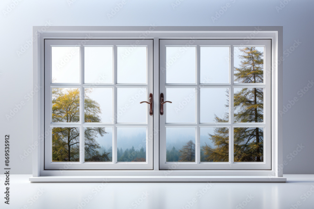 Large window with forest view Large window with forest view
