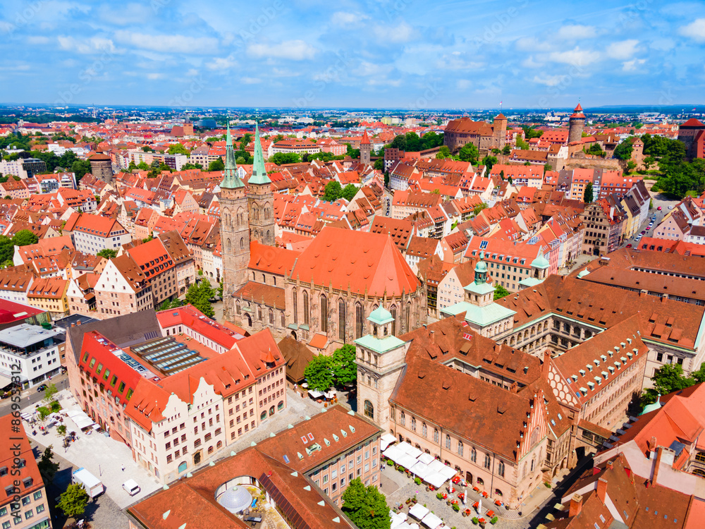 Naklejka premium Nuremberg old town aerial panoramic view