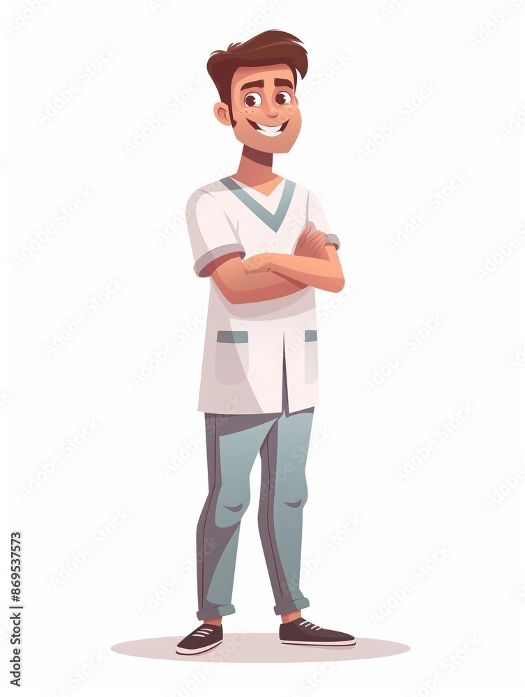 Dentist male wearing dentist uniform, Full body character, vector illustration, Clip art, dental, isolated on white background