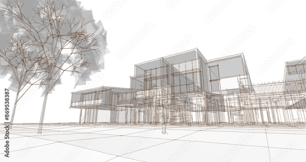 Townhouse architectural sketch 3d illustration Townhouse architectural sketch 3d illustration