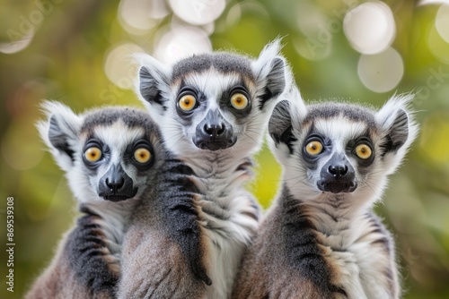 Lemurs Trio: Adorable Animals in Wildlife Habitat