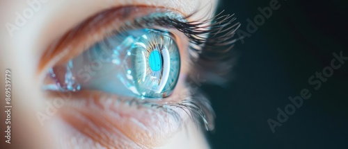 Cameras embedded in contact lenses allow users to snap photos with just a blink, seamlessly integrating technology into everyday life, with copy space photo