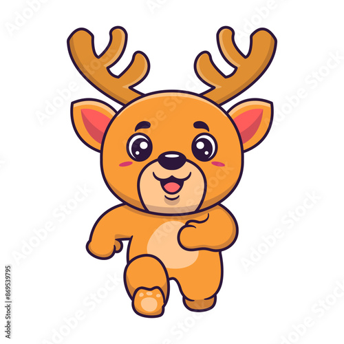 Cute deer running cartoon character. Kawaii animal concept design Hand drawn style vector illustration