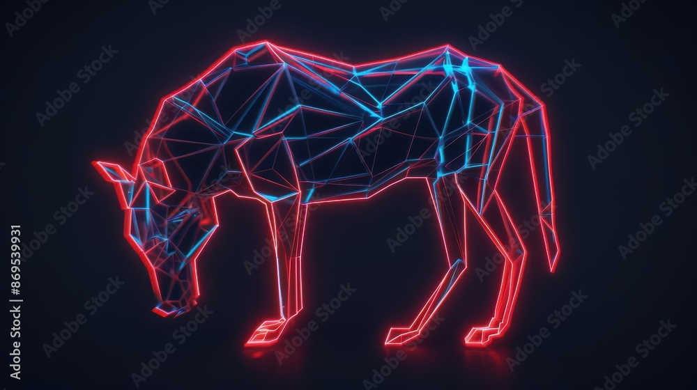 Conceptual art of a futuristic animal boss figure composed of geometric lines and neon accents, cyber, with copy space Conceptual art of a futuristic animal boss figure composed of geometric lines and neon accents, cyber, with copy space