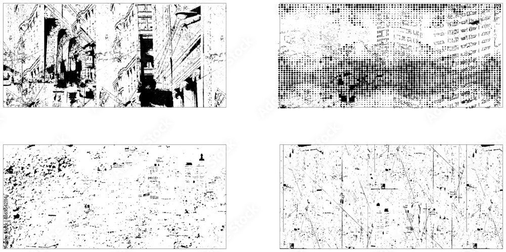 Fototapeta premium Grunge Urban Backgrounds set. Dust Overlay Distress Grain ,Simply Place illustration over any Object to Create grungy Effect. Vector image Collection