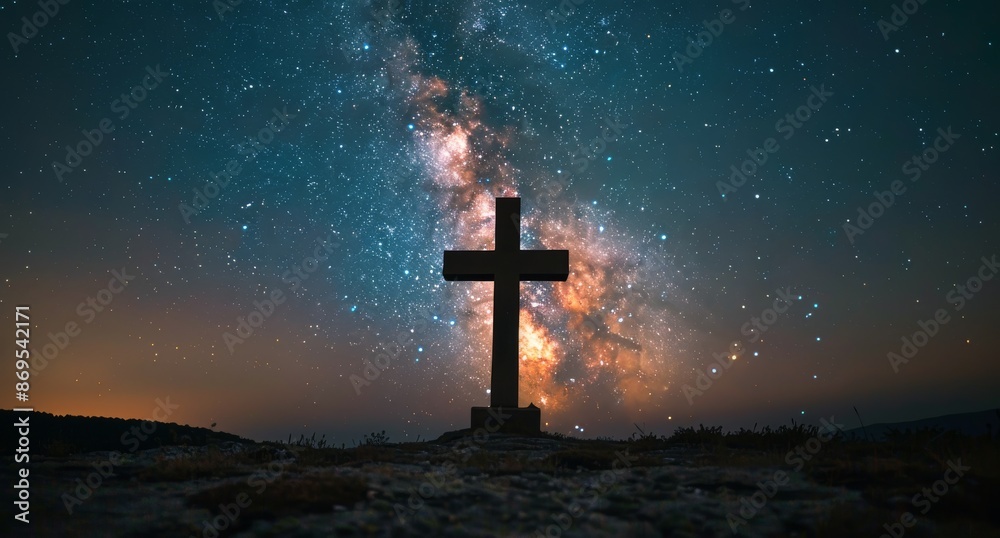 Silhouette Of A Cross Against The Milky Way At Night