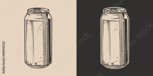 Vintage retro engraving woodcut style sketch draw paint od metal can of soda water or beer drink illustration