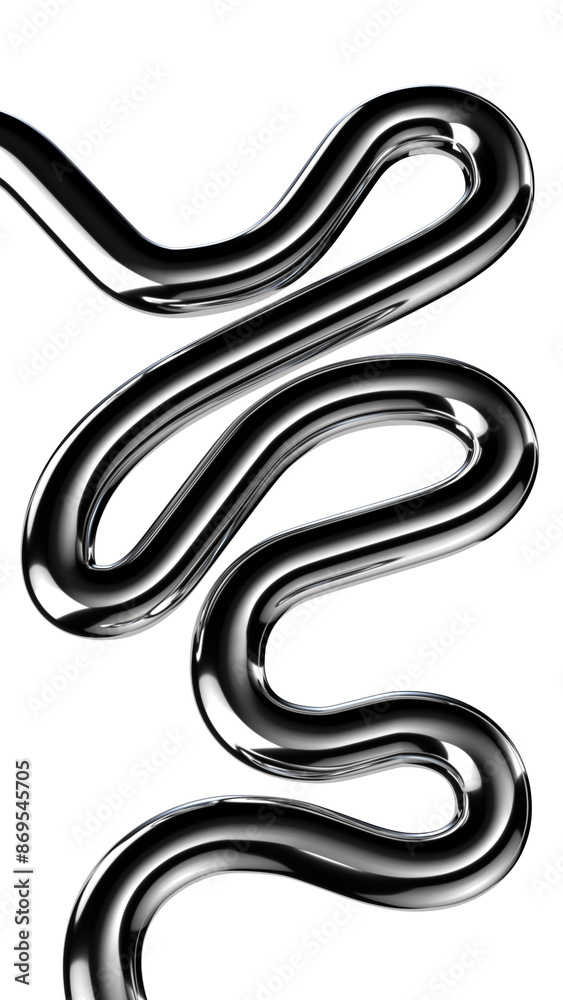 Glossy metallic 3D wavy squiggle line isolated. Futuristic silver tangled line design element, abstract metal curve shape Glossy metallic 3D wavy squiggle line isolated. Futuristic silver tangled line design element, abstract metal curve shape