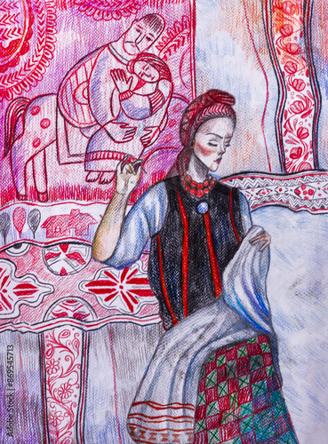 Ukrainian Traditions: Girl Embroidering