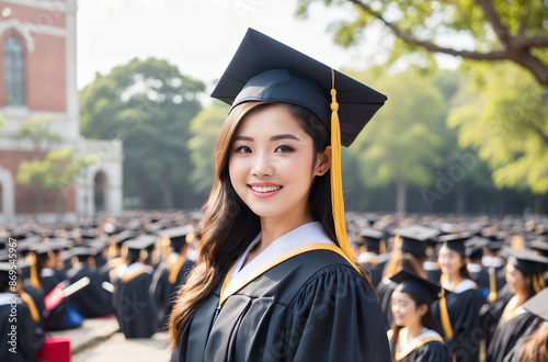 A woman in a graduation cap and gown 