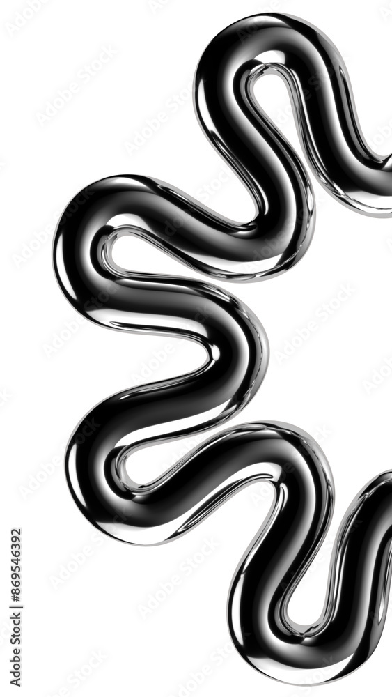 Metallic squiggle shape isolated. Futuristic metal tangled line design element, abstract metal curve 3d rendering Metallic squiggle shape isolated. Futuristic metal tangled line design element, abstract metal curve 3d rendering