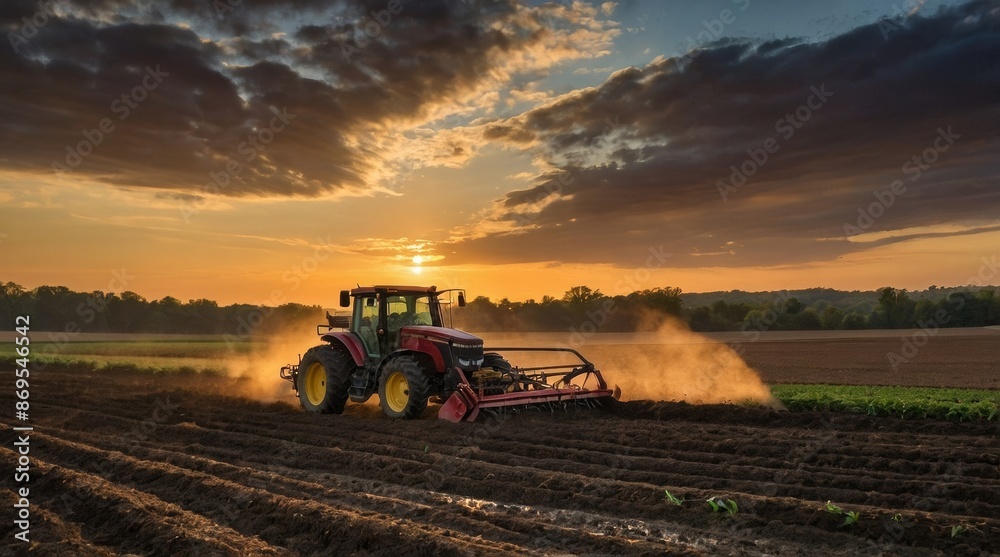 farmer plowing his fields at sunset farmer plowing his fields at sunset