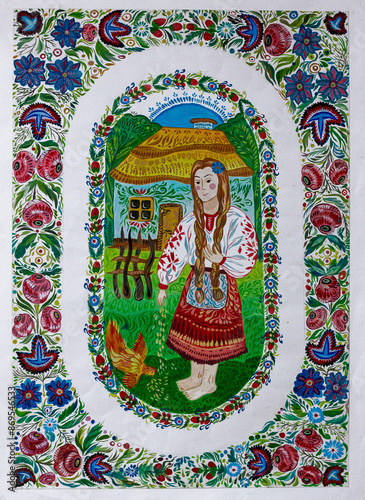 Ukrainian girl in traditional clothes. Painted with paints