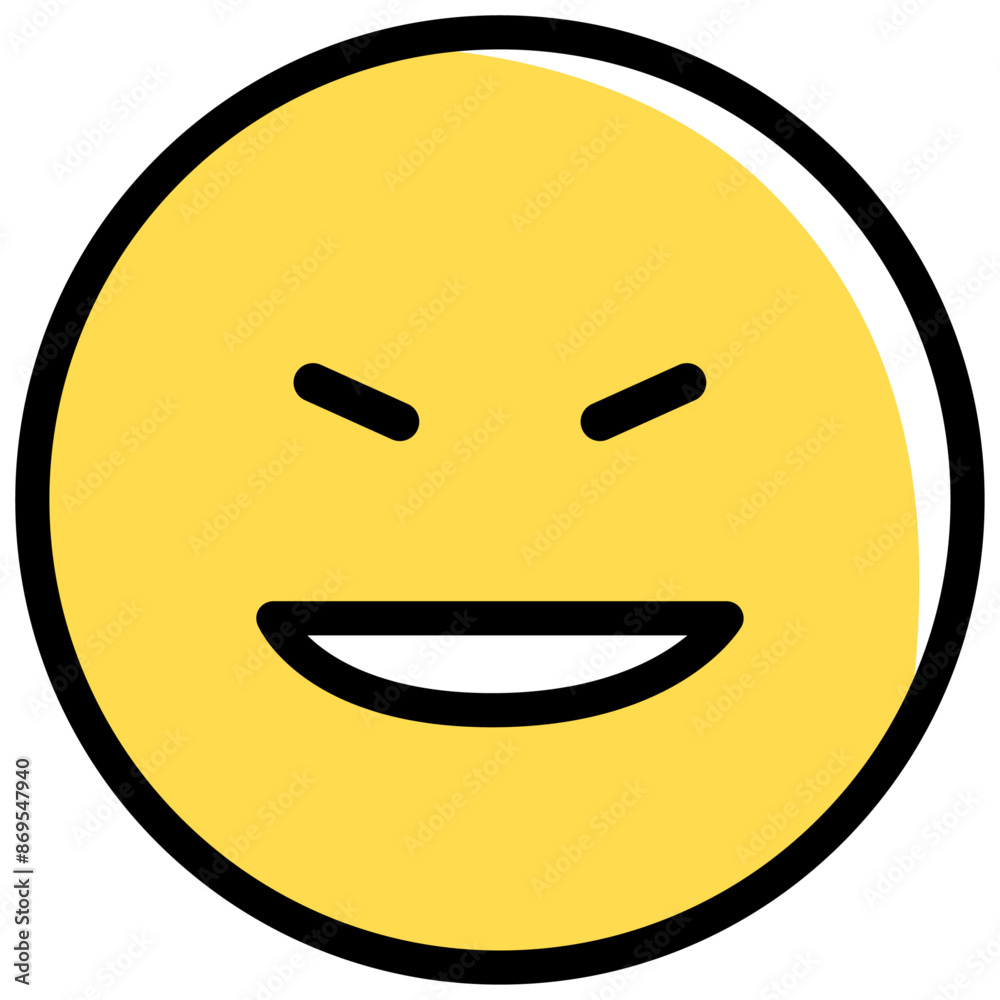 Expressive face emoji with slanted eyes and a slight smile, vector illustration isolated on a white background. Expressive face emoji with slanted eyes and a slight smile, vector illustration isolated on a white background.